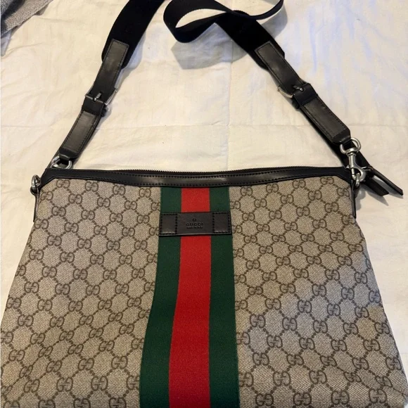 Gucci Beige Crossbody Bag with Green and Red Stripe